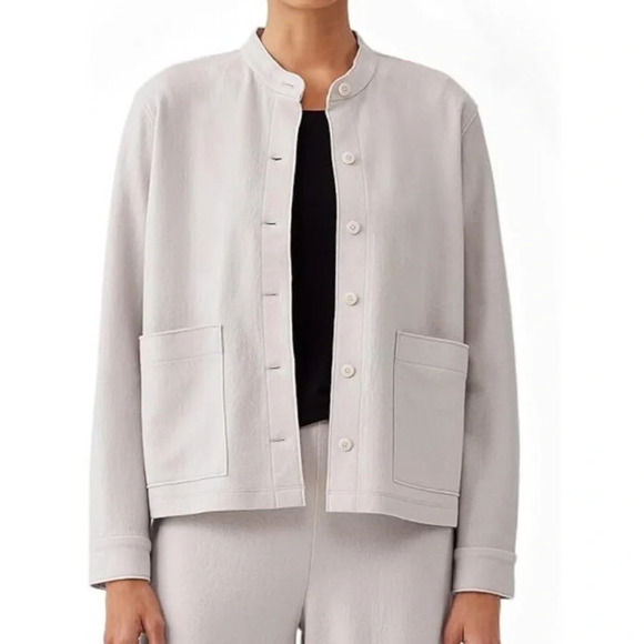 Women’s Eileen Fisher Chalk wool mandarin collar jacket and pants, beige, Large - Picture 2 of 8